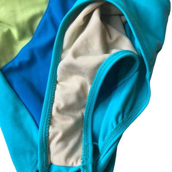 VTG Land’s End Plus SZ 16 Color Block One Piece Swimsuit, Cross Back Shelf Bra - Picture 9 of 9